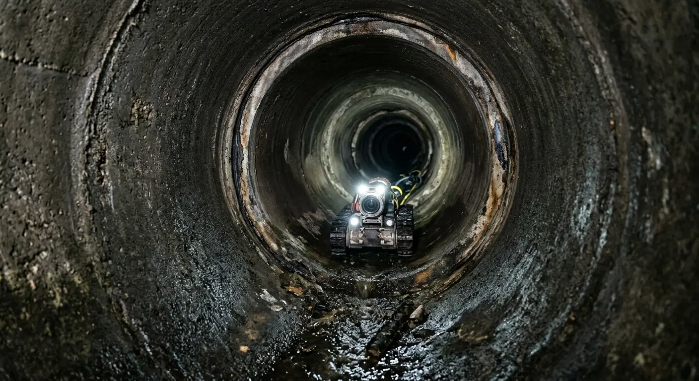 Robotic sewer camera inspecting pipe interior for Sewer Line Cleaning in Southgate